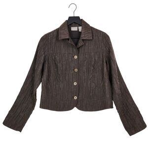 Chico's Textured Brown Cropped Button-Front Blazer